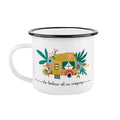 Tasse en émail ''le bonheur est au camping'' (jaune)