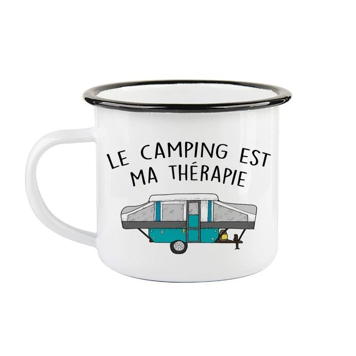 Tasse en émail ''Le camping est ma thérapie''