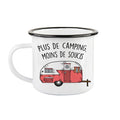 Tasse en émail ''Plus de camping moins de soucis''