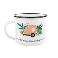 Tasse en émail ''le bonheur est au camping'' (Rose)