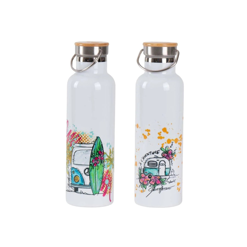 Bouteille d'eau en acier inoxydable avec couvercle en bambou (2 modèles disponibles)