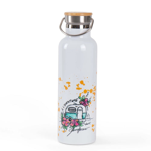 Bouteille d'eau en acier inoxydable avec couvercle en bambou (2 modèles disponibles)