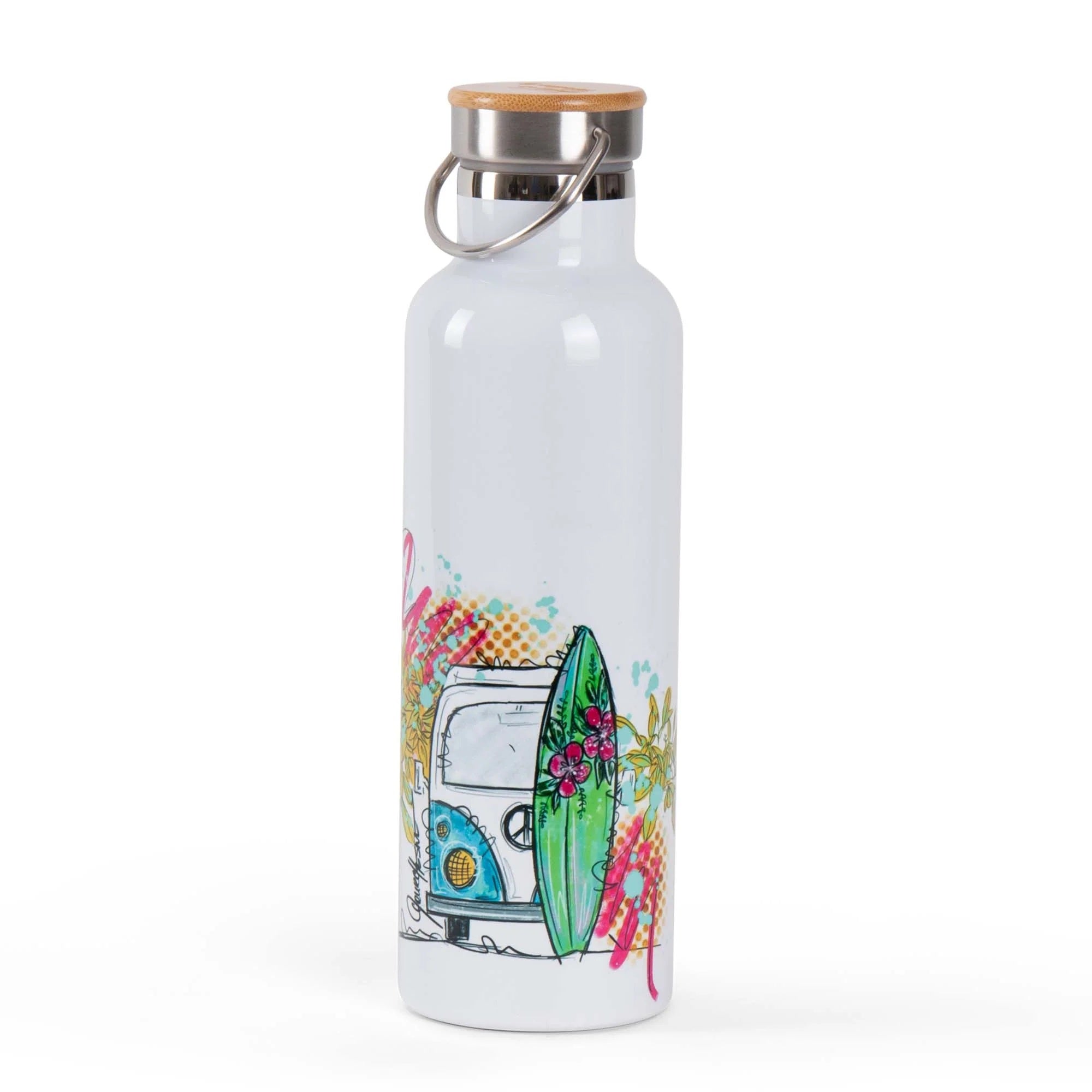 Bouteille d'eau en acier inoxydable avec couvercle en bambou (2 modèles disponibles)
